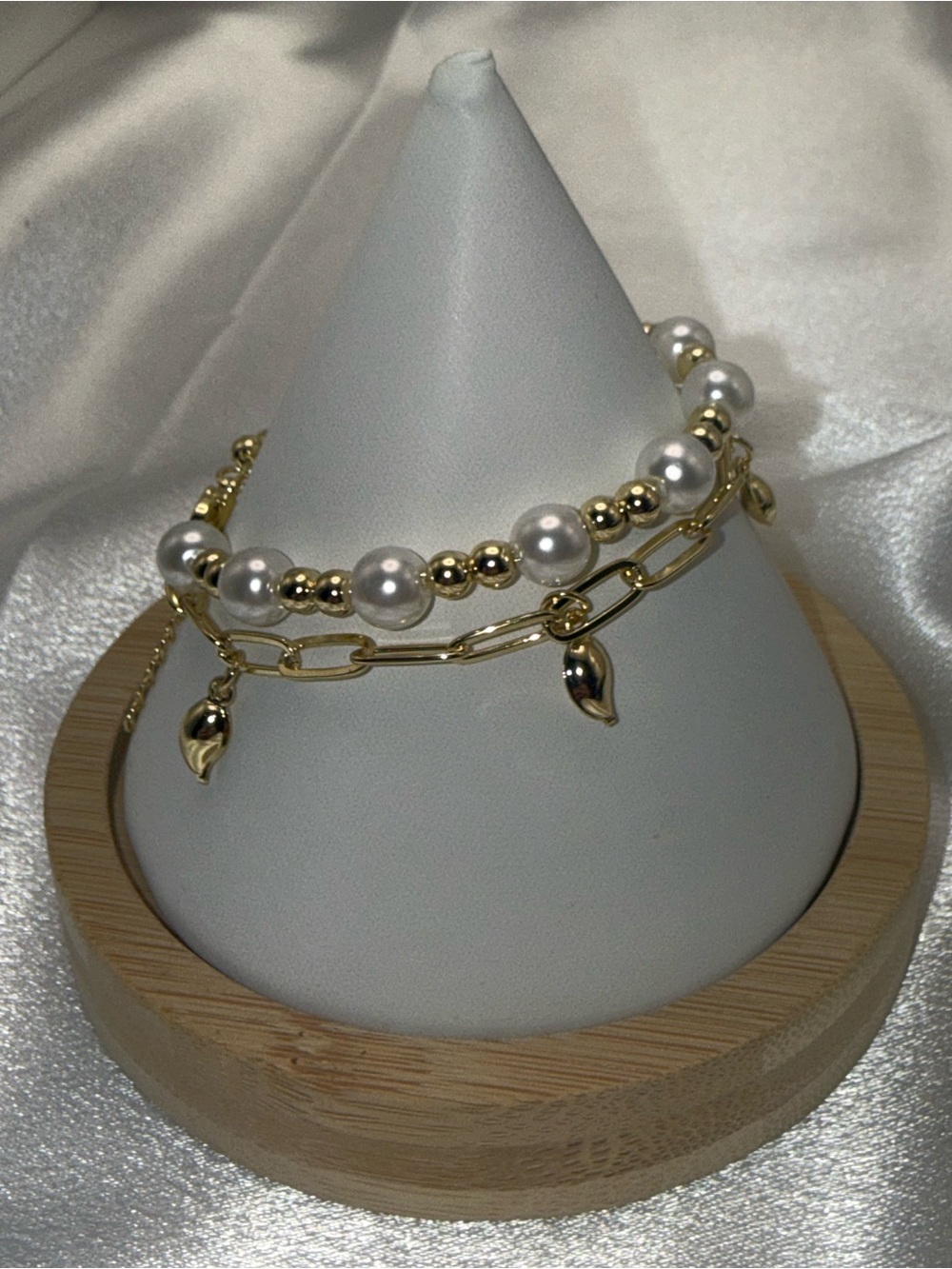 18K Gold Dipped Mother of Pearl Inspired Style Two in One Paper Clip Bracelet